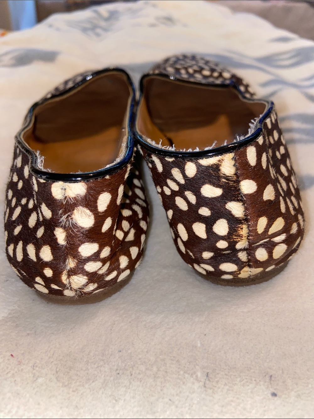 CORA CALF HAIR FLATS Smoking Slipper Deer Fawn Animal Print J CREW LEATHER - Picture 5 of 7